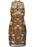 Marchesa Notte floral-embroidered tulle mini dress - Yellow