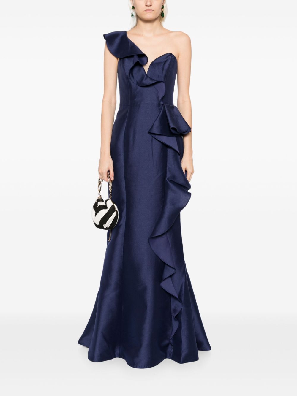 Marchesa Notte Mikado avondjurk - Blauw