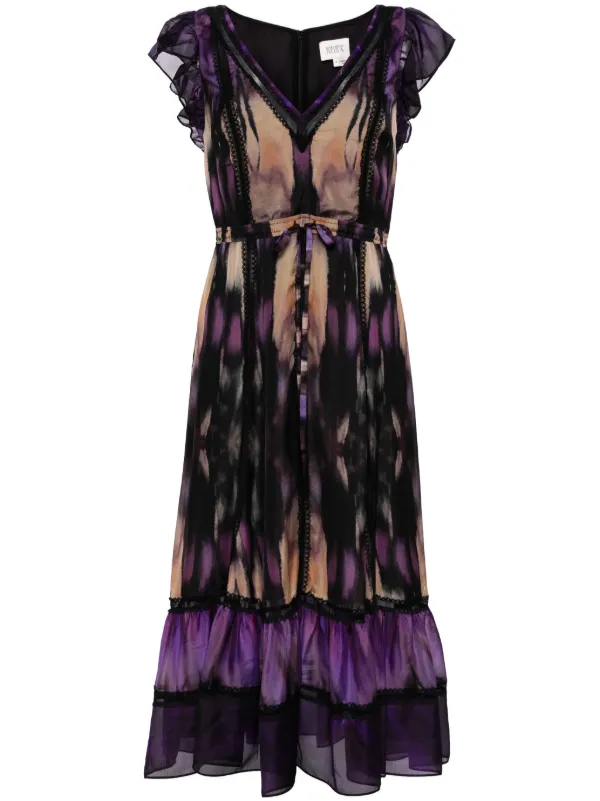 Marchesa Rosa Printed ruffle sleeved Dress Purple FARFETCH BH