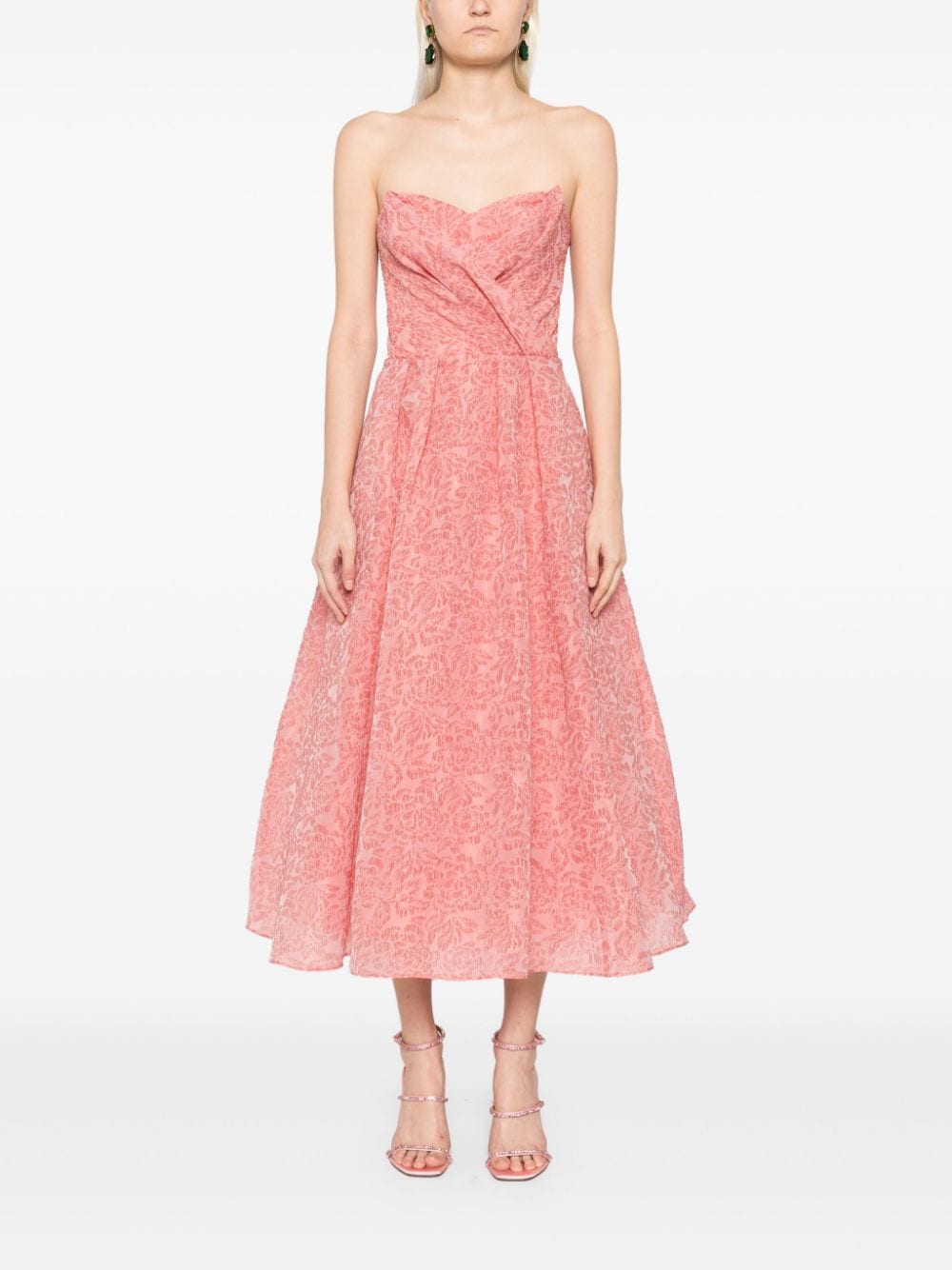 Marchesa Notte Jurk met bloemenprint en sweetheart hals - Roze