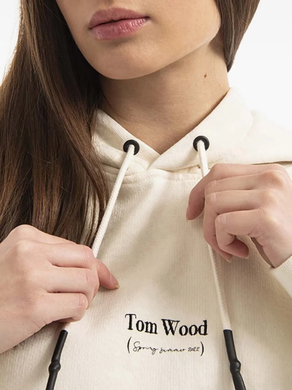 Tom Wood Hoodie met logoprint Beige