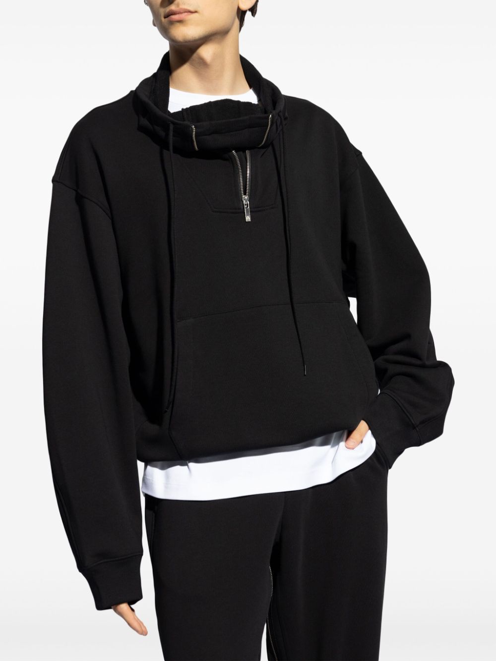 Shop Helmut Lang Drawstring Stand-up Collar Sweatshirt In Black