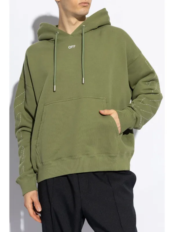 Off-White logo-embroidered cotton-blend Hoodie | Green