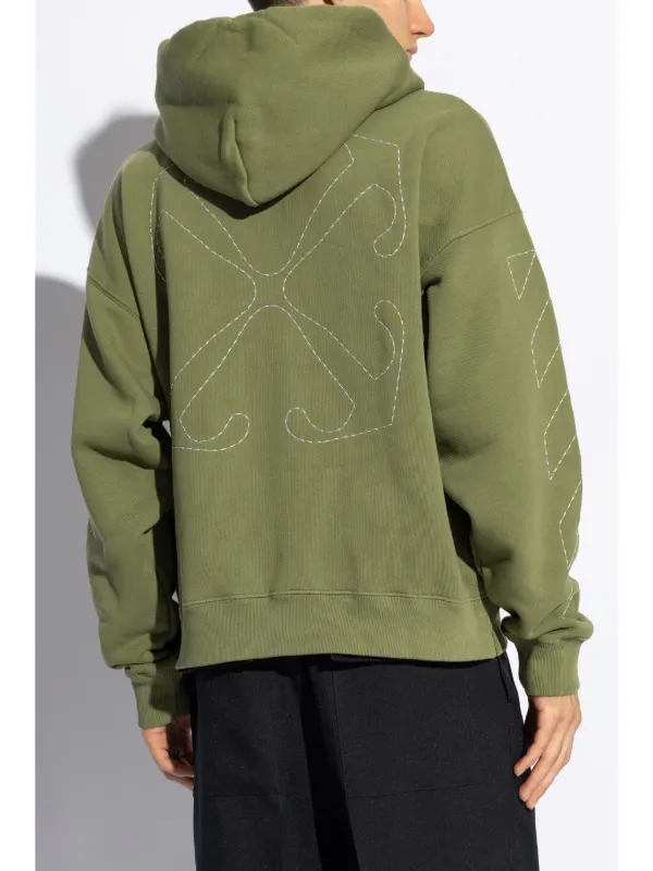 Off-White logo-embroidered cotton-blend Hoodie | Green Off-White logo-embroidered cotton-blend Hoodie | Green