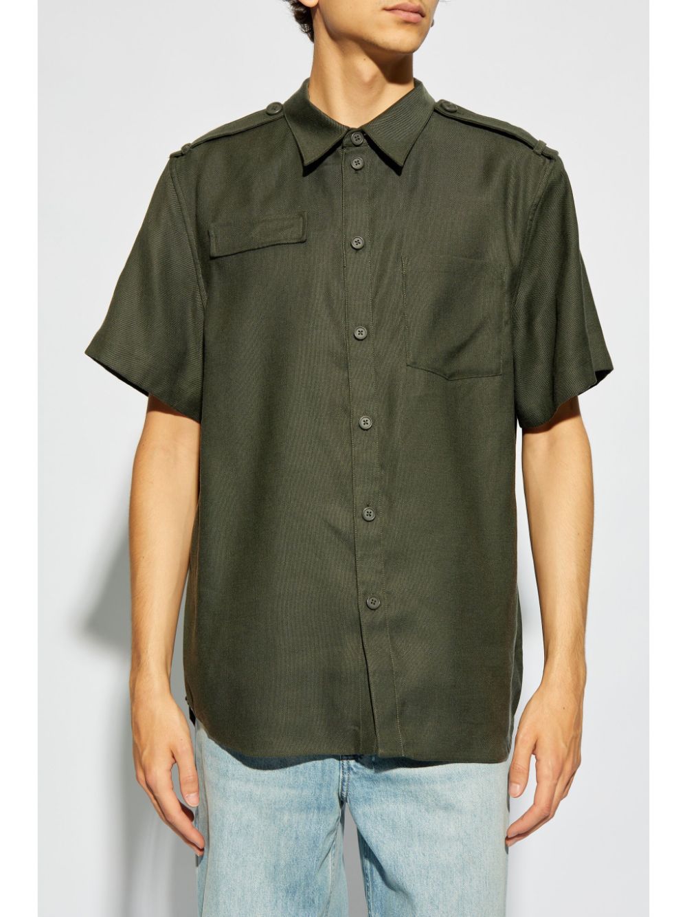 Shop Helmut Lang Epaulette-detail Multi-pocket Shirt In Green