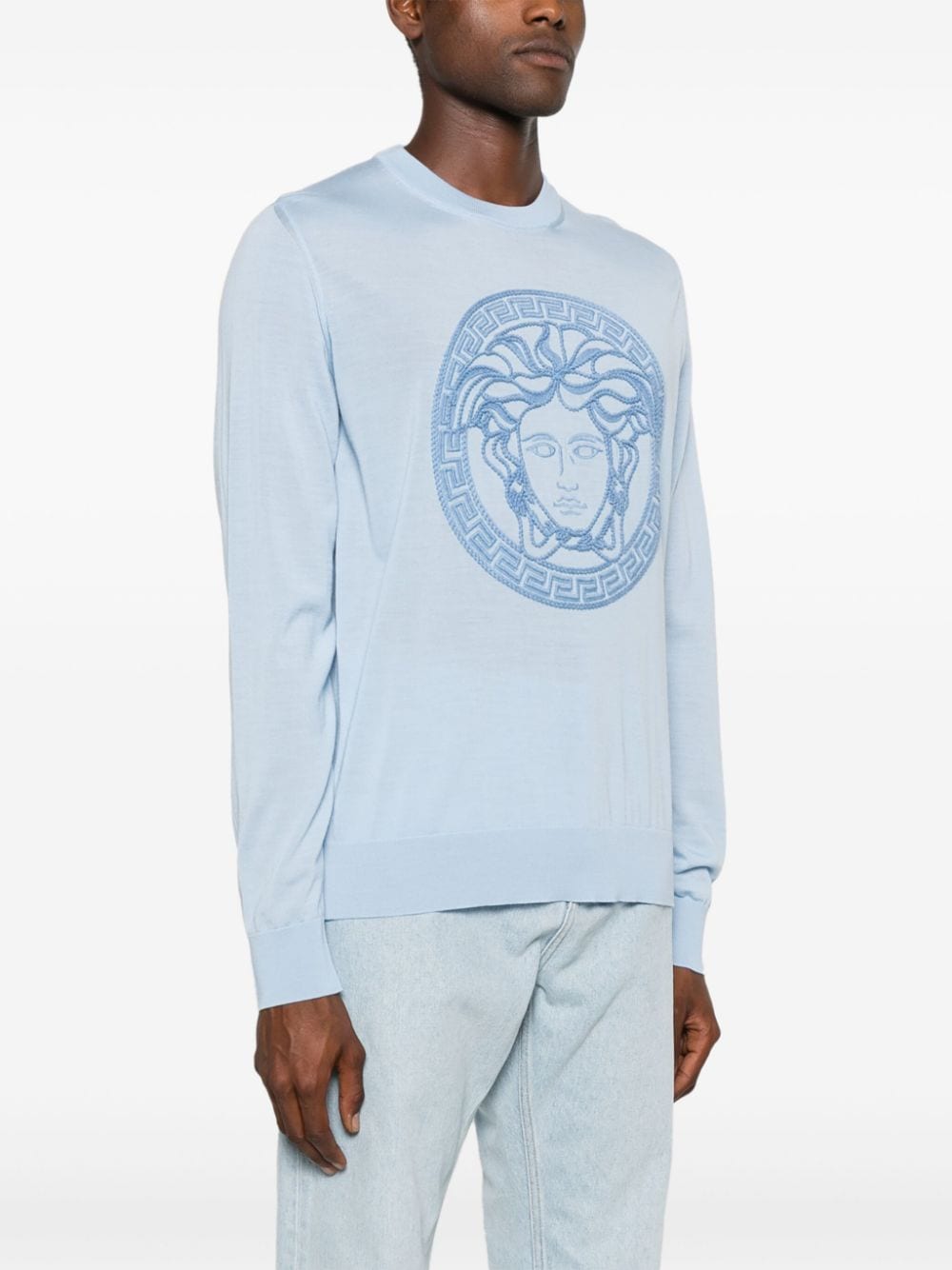 Shop Versace Medusa-embroidered Sweater In Blue