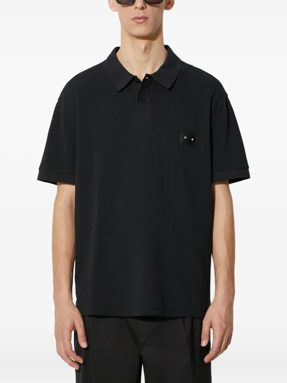 Neil Barrett tonal-appliqué short-sleeve polo shirt - Nero