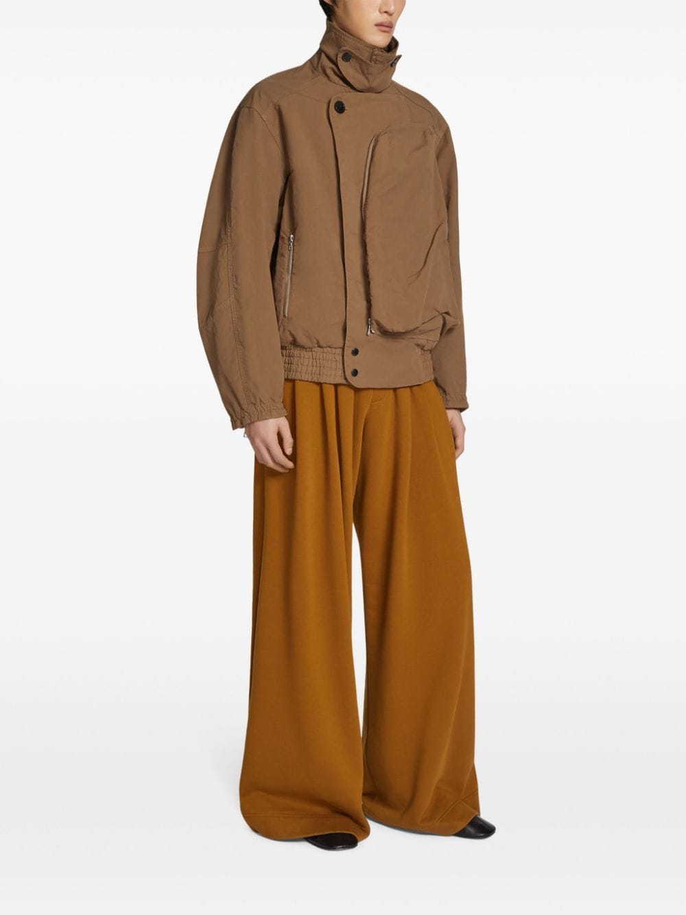 Shop Dries Van Noten Pleated Cotton Track Pants In Brown