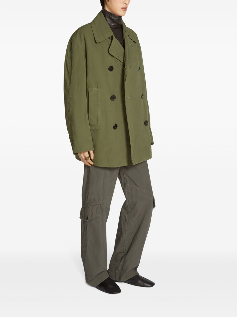 Shop Dries Van Noten Double-breasted Cotton Coat In Green