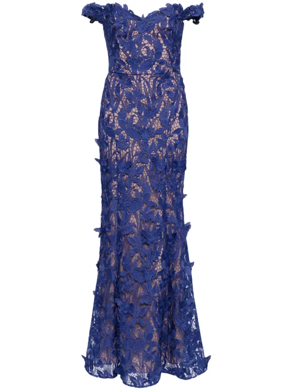 Marchesa Notte lace detailing Gown Blue FARFETCH BH