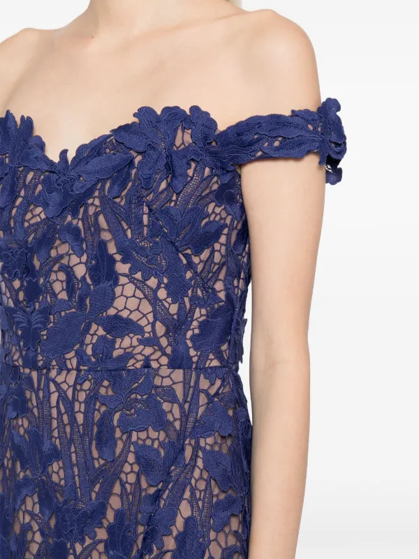 Marchesa Notte lace detailing Gown Blue FARFETCH BH