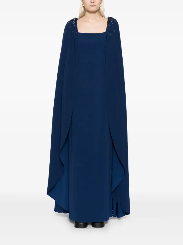 【Marchesa Notte】スピアガーデンミディドレス Marchesa Notte ビジュートリム ケープドレス | ブルー