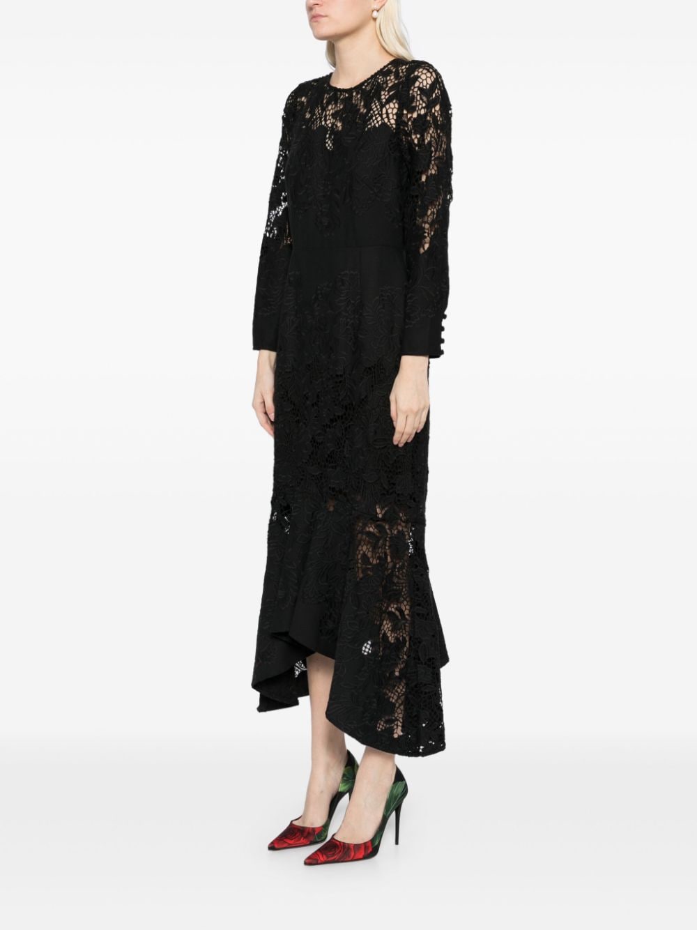 Shop Marchesa Rosa Asymmetric Lace Maxi Dress In Black