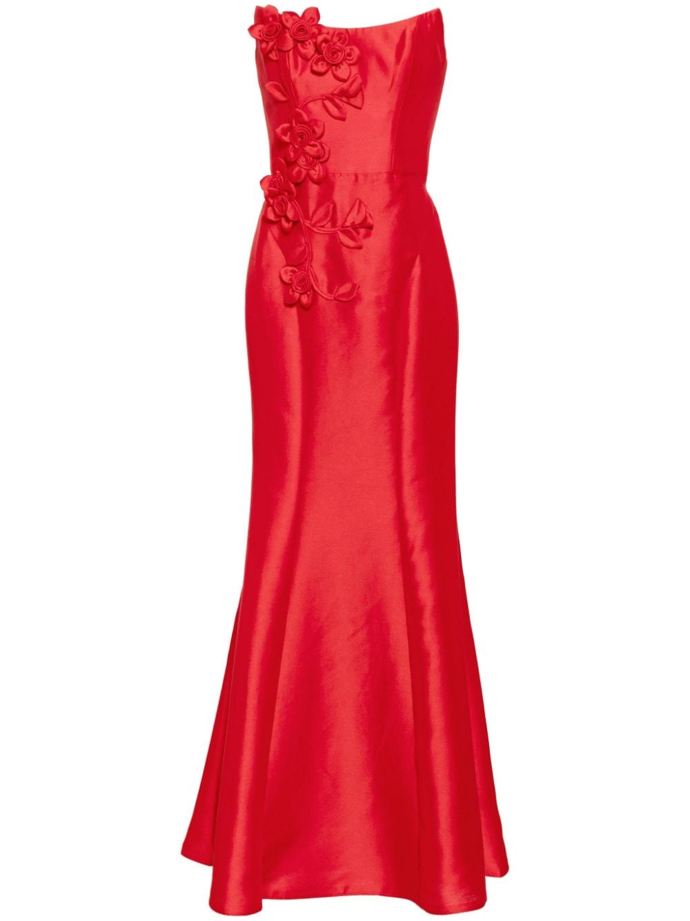 Marchesa Notte Mikado maxi-jurk met bloemenprint Rood