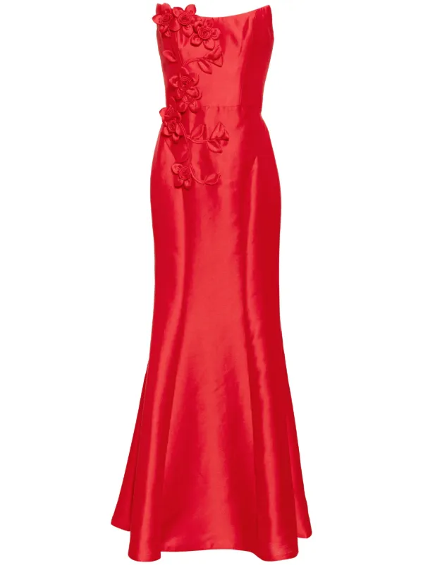 Marchesa Notte Floral Mikado Maxi Dress | Red | FARFETCH