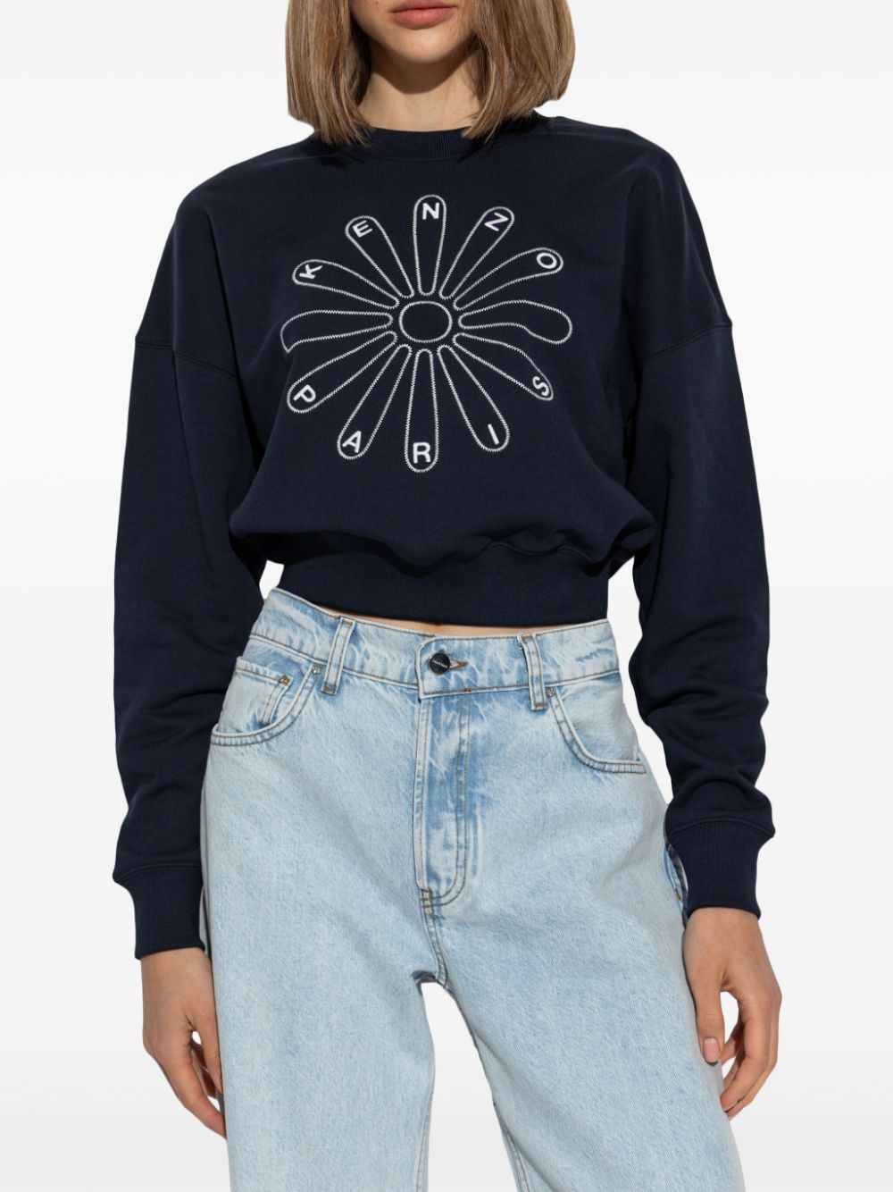 Shop Kenzo Embroidered-logo Cotton Sweatshirt In Blue