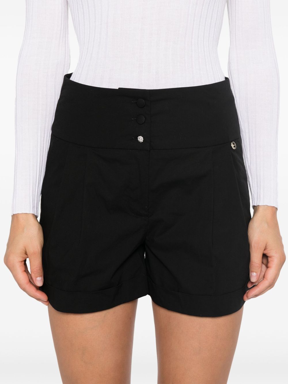 Shop Liu •jo Crystal-embellished Button Shorts In Black