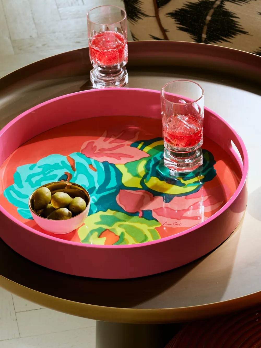 Lisa Corti Nizam Flower Geranium Lacquered Tray In Orange