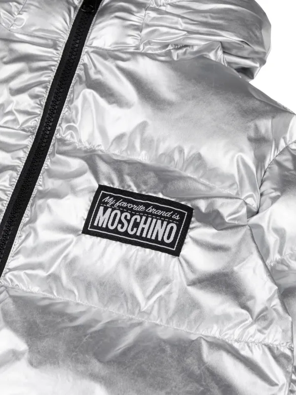 Moschino Kids Logo Patch Padded Jacket Silver FARFETCH ID