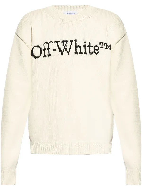 Off White logo intarsia cotton knit Jumper Neutrals FARFETCH UK