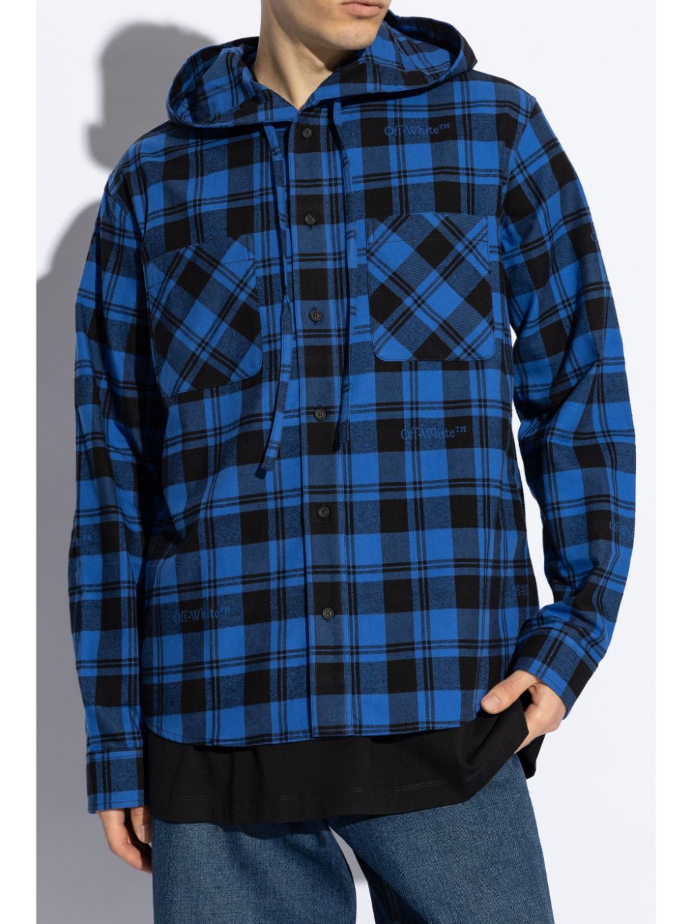 Off-White logo-embroidered hooded check shirt Men