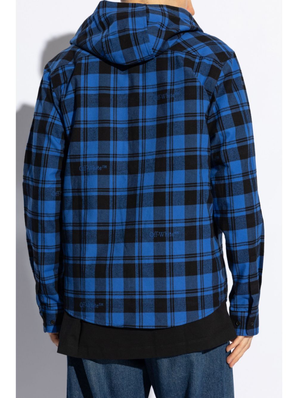 Off-White logo-embroidered hooded check shirt Men