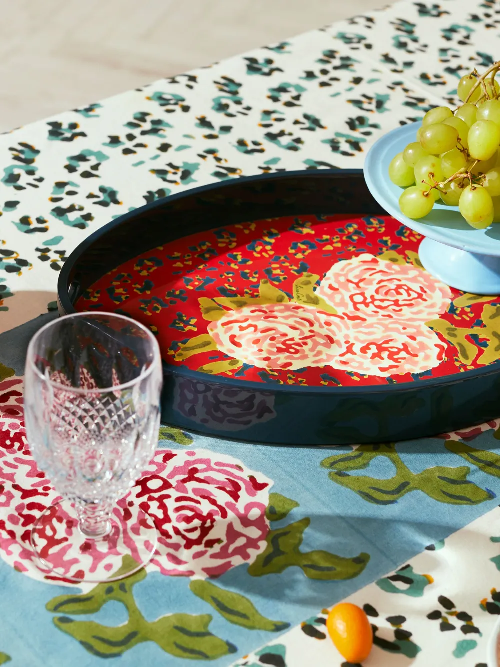 Lisa Corti Leopard Flower Wood Tray (24cm) In Red