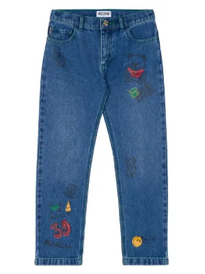 子供用コスチューム・着ぐるみ MOSCHINO KID TEEN Jeans logo embroidery Blue Moschino Kids logo-embroidered straight-leg Jeans | Blue