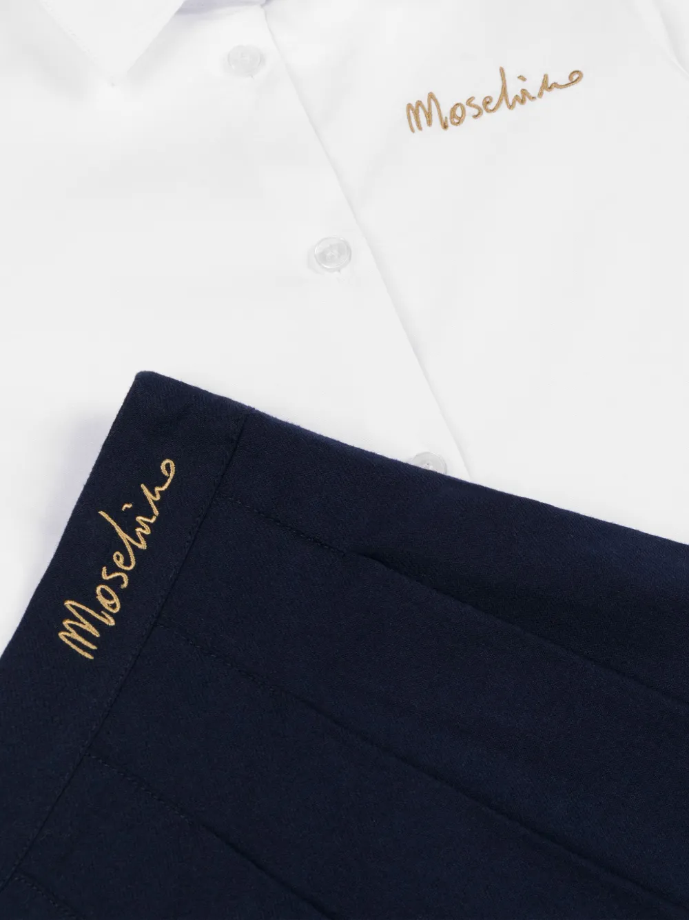Moschino Kids Plooirok met geborduurd logo Blauw