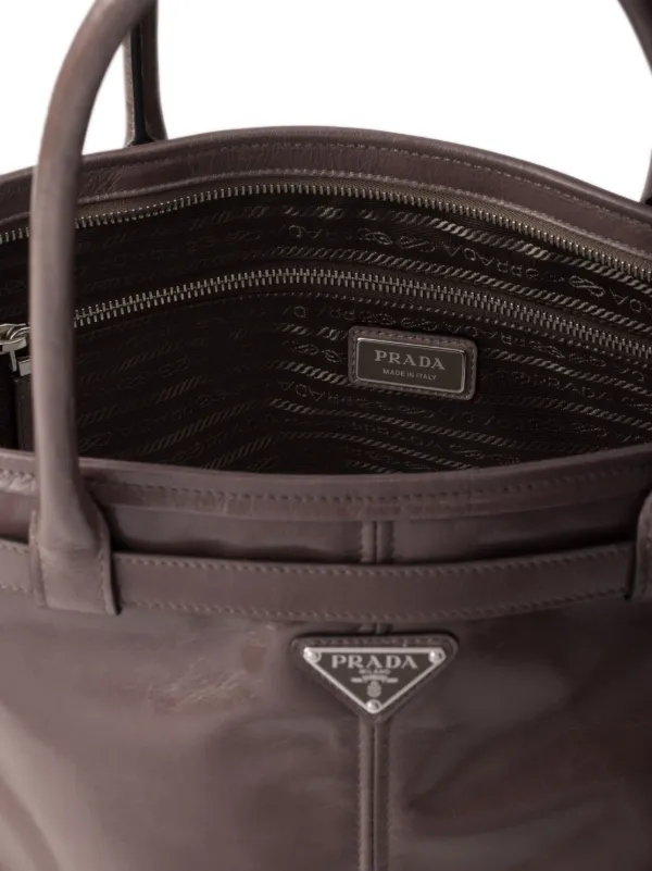 Prada triangle-logo Leather Tote Bag | Brown | FARFETCH