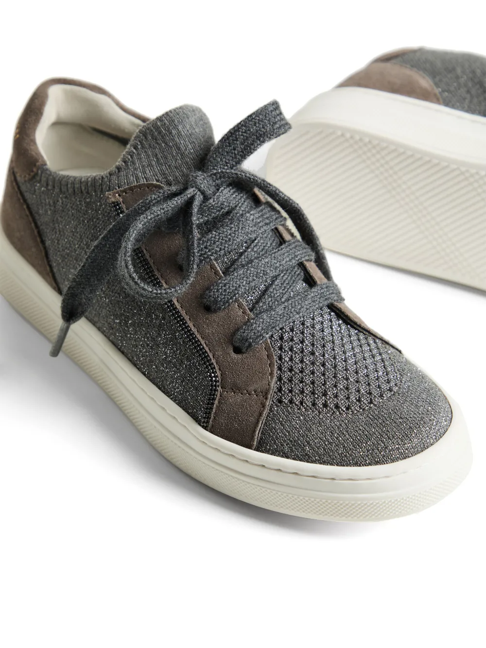 Brunello Cucinelli Kids Gebreide sneakers met monili-detail Grijs