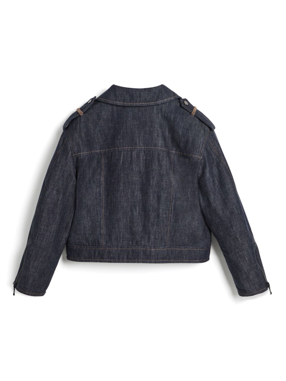 Brunello Cucinelli Kids Monili denim biker jacket - Blauw