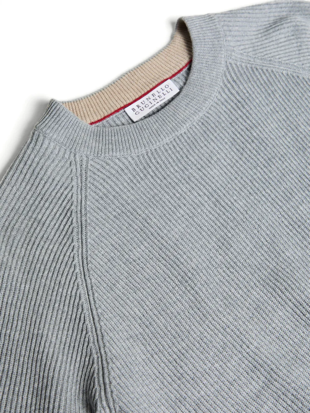 Brunello Cucinelli Kids Katoenen ribgebreide trui Grijs