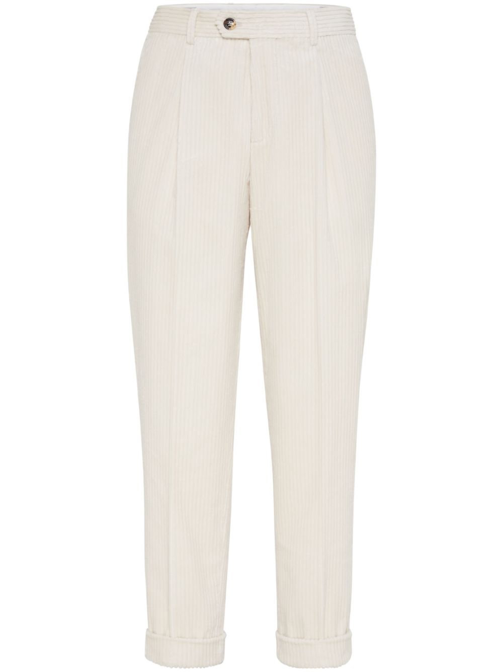 Brunello Cucinelli pressed-crease tapered trousers - White