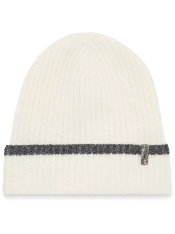 Bonnet Femme Brunello Cucinelli - 100% Cachemire, Taille S, Couleur Off-white, Fait Main En Italie - Neuf Avec étiquettes