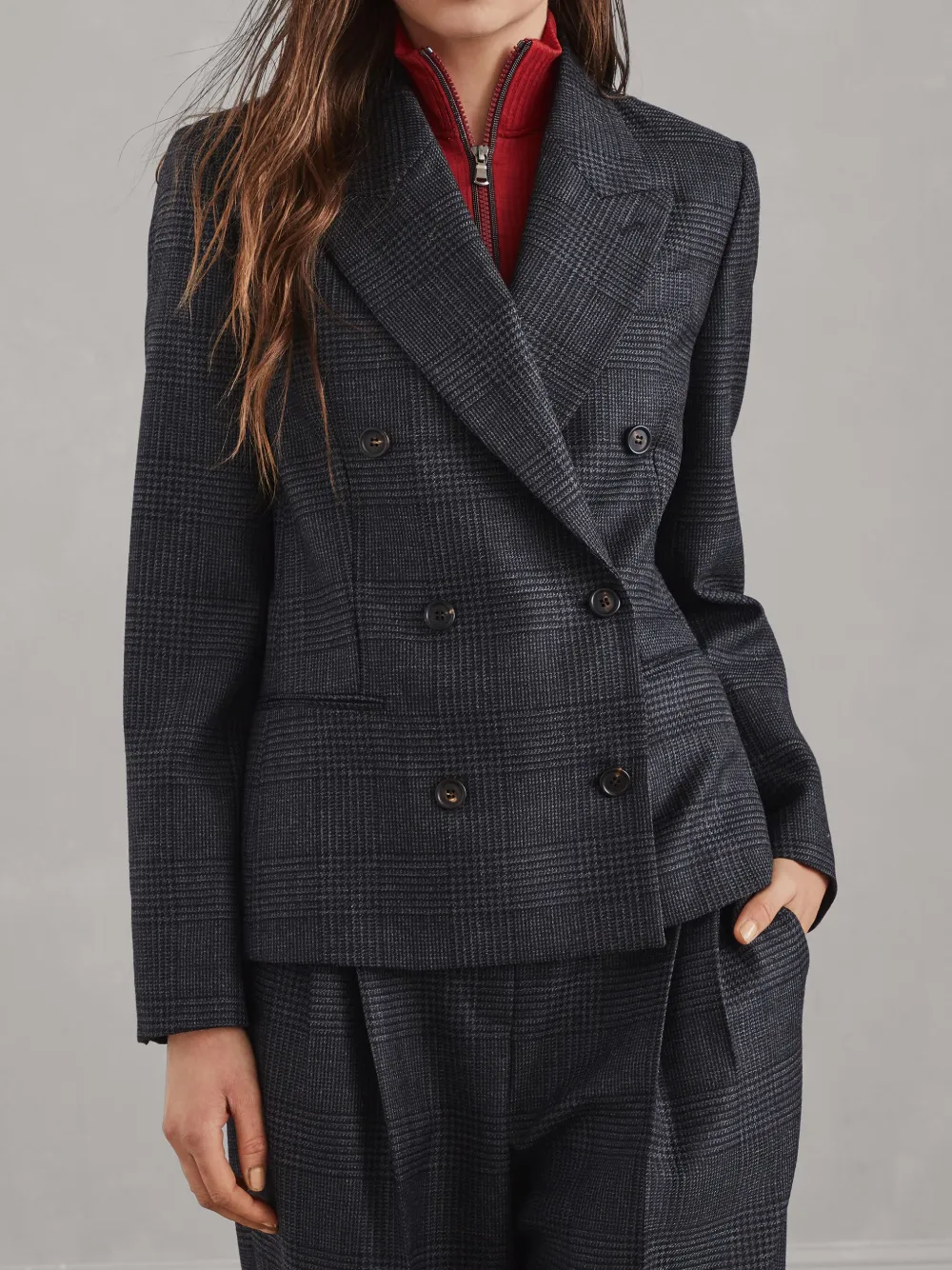 Shop Brunello Cucinelli Check-pattern Blazer In Grey