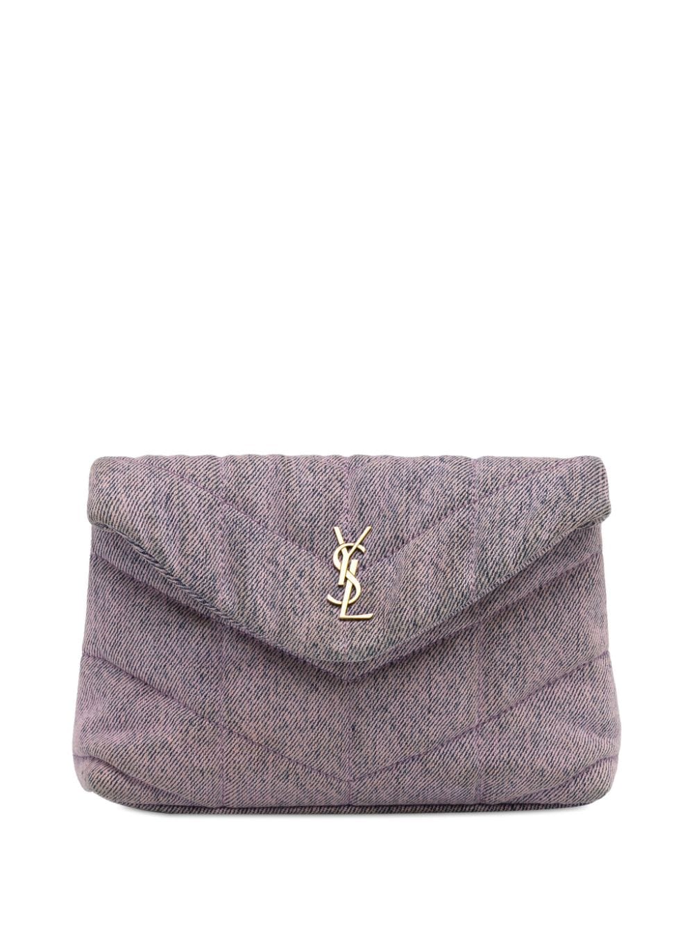 Pre-owned Saint Laurent 2022 Small Denim Loulou Puffer Clutch Bag In Purple