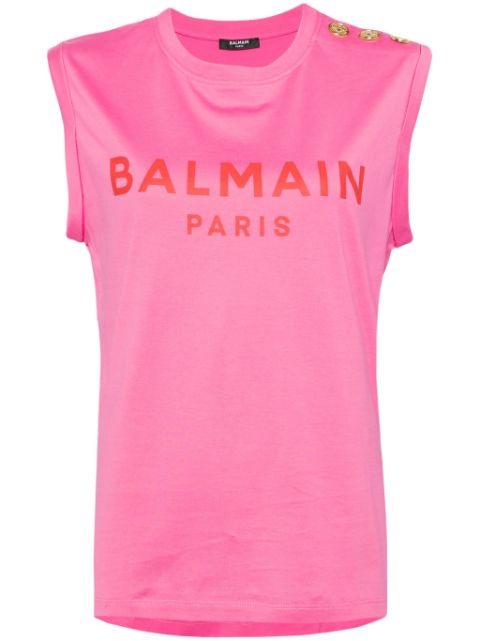 Balmain logo-print cotton tank top Women