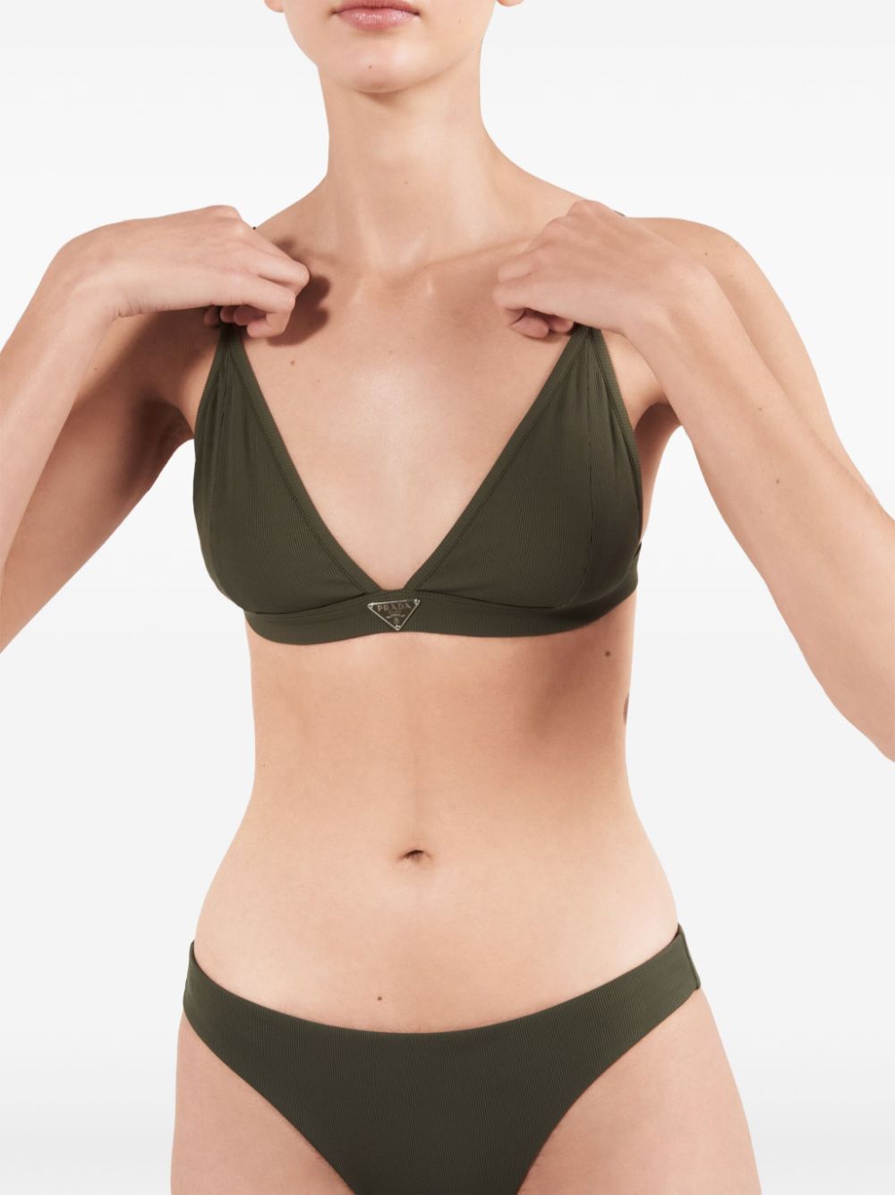 Prada Fijngeribbelde bikinitop met logo Groen