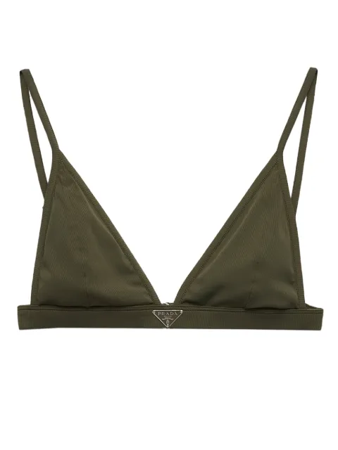 Prada logo-triangle fine-ribbed bikini top