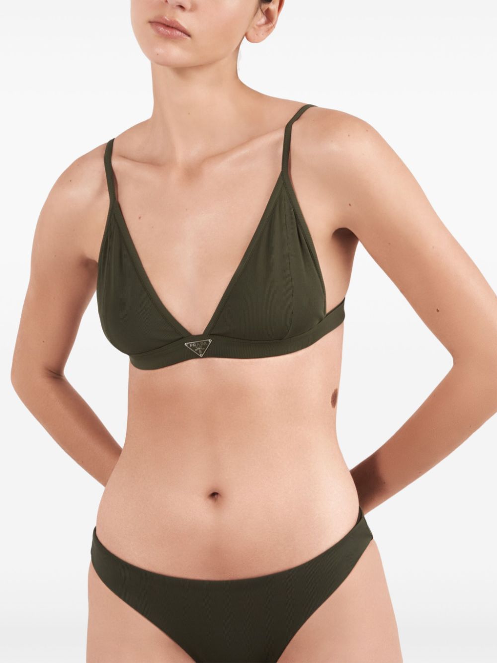 Prada Fijngeribbelde bikinitop met logo Groen