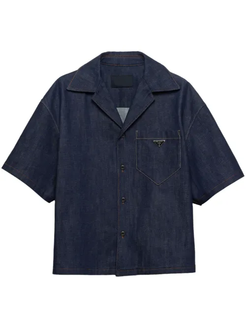 Chemise en jean à logo triangulaire - Prada - Modalova