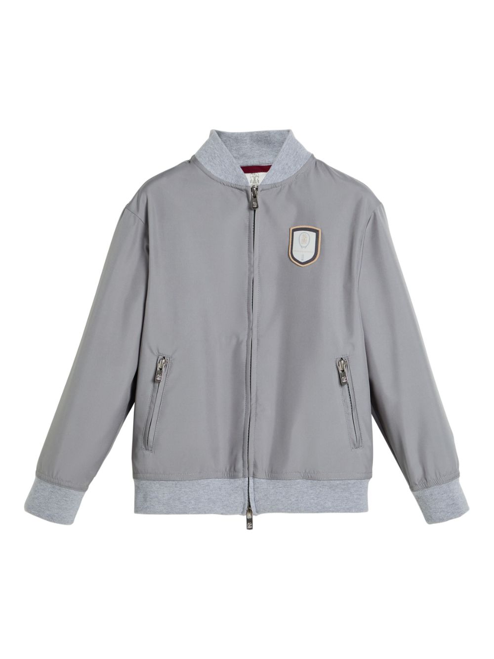 Brunello Cucinelli Kids Tennis-badge zip-front sweatshirt - Grey