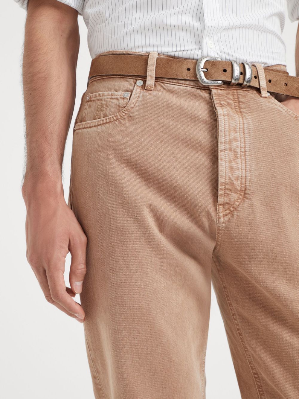 Shop Brunello Cucinelli Logo-patch Tapered Jeans In Neutrals