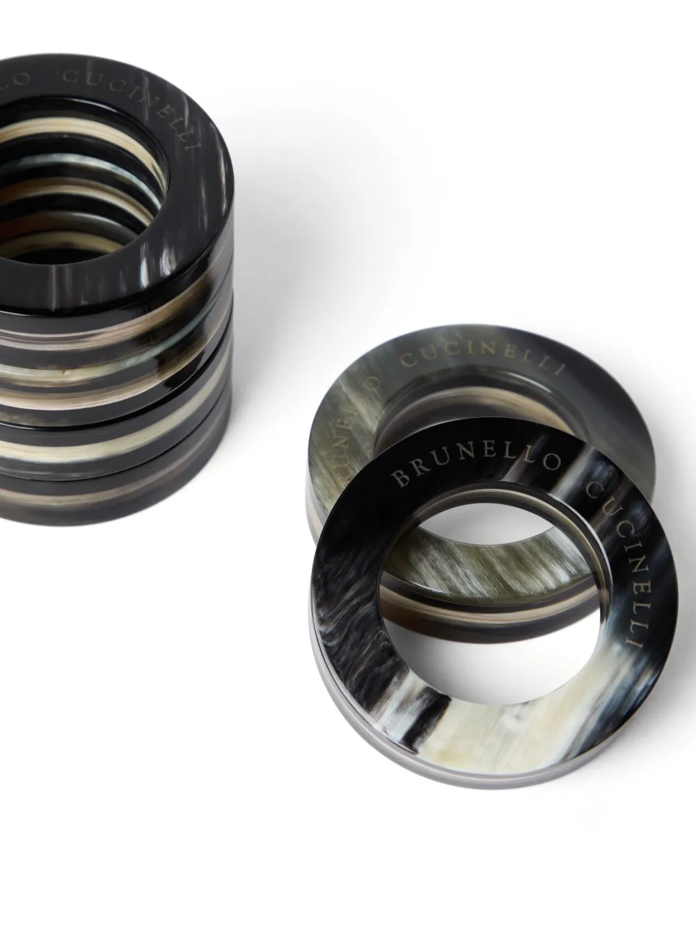 Brunello Cucinelli Set Of 6 Buffalo Horn Napkin Rings In Black