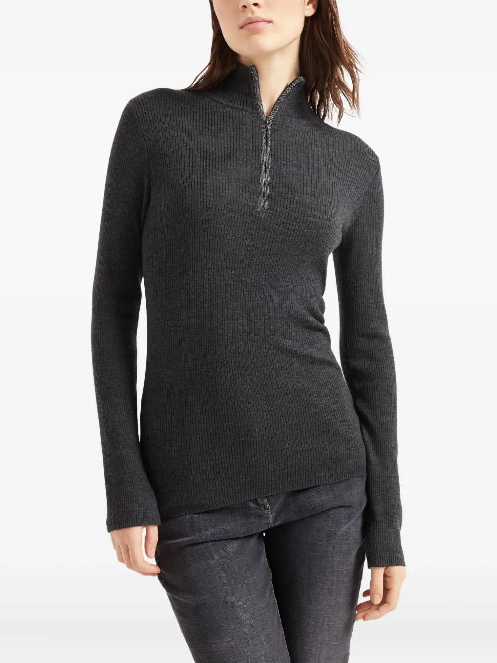 Ribbed-Knit Wool-Blend Top
