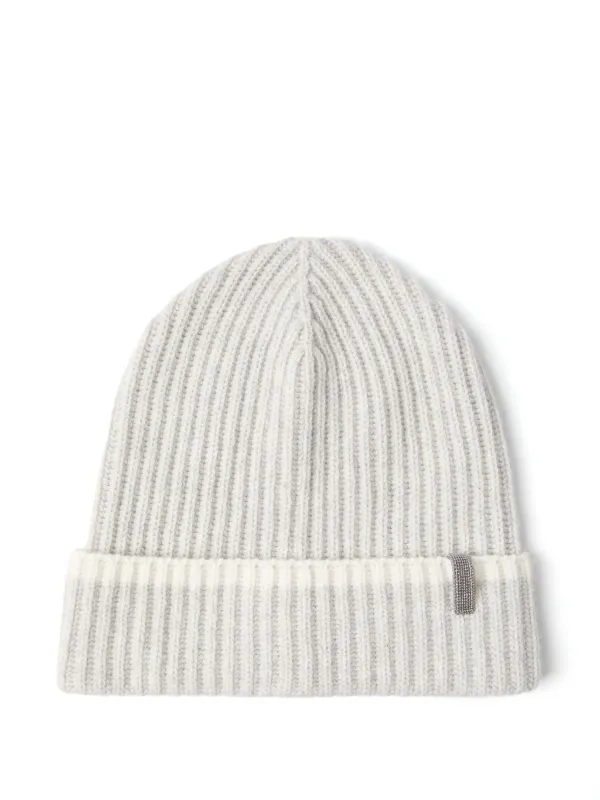 Brunello Cucinelli Taupe Cable-Knit Beanie with Monili accent- size M Brunello Cucinelli | Accessories | Brunello Cucinelli  main image 2