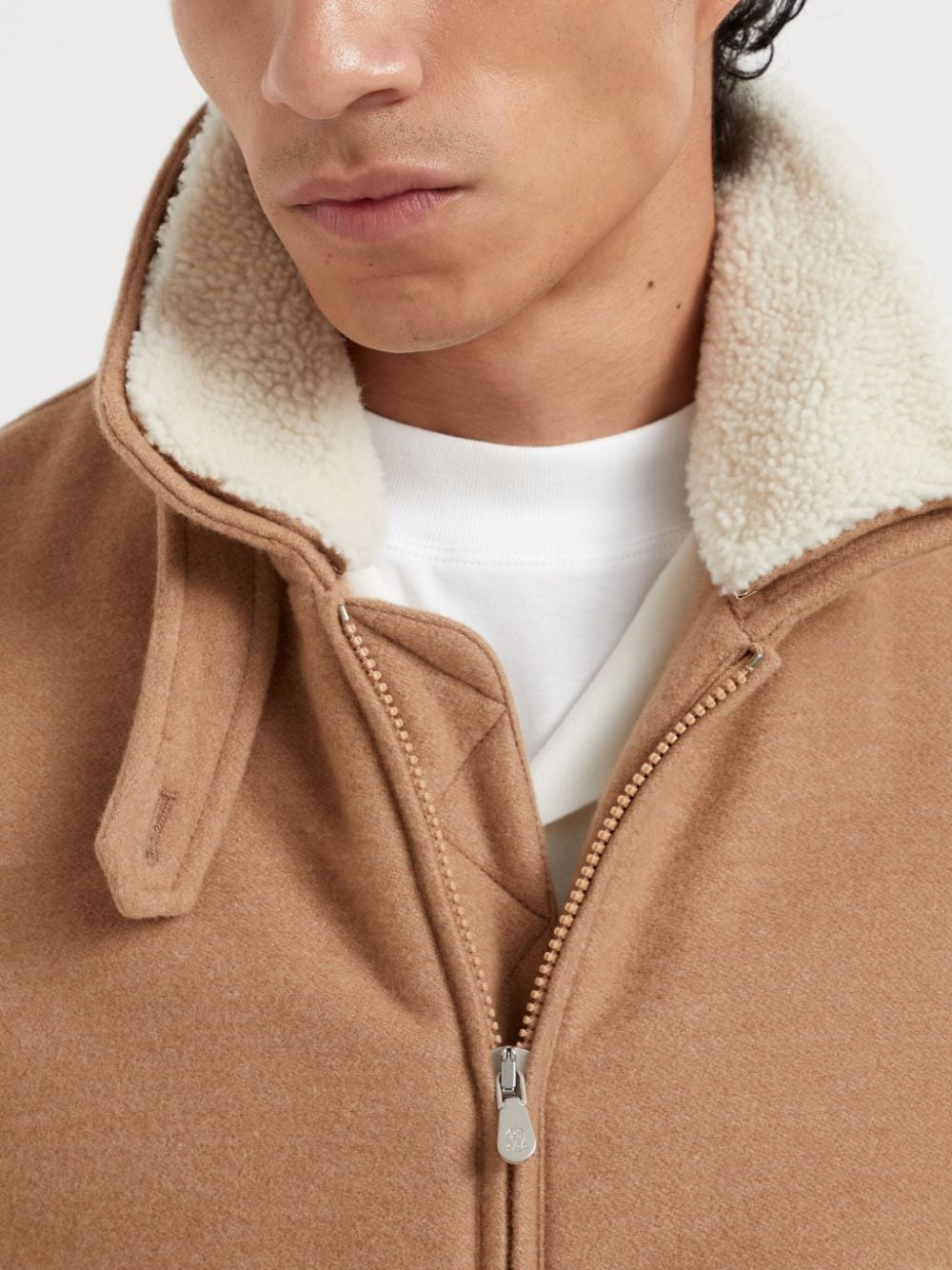 Shop Brunello Cucinelli Shearling-collar Jacket In Brown