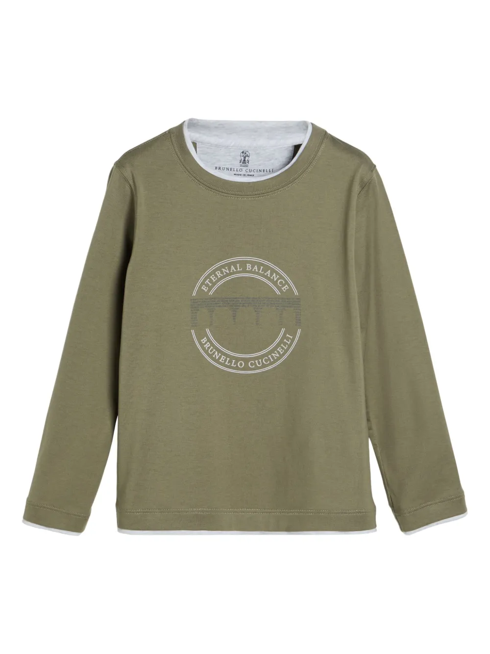 Brunello Cucinelli Kids T-shirt met print en imitatielaag Groen