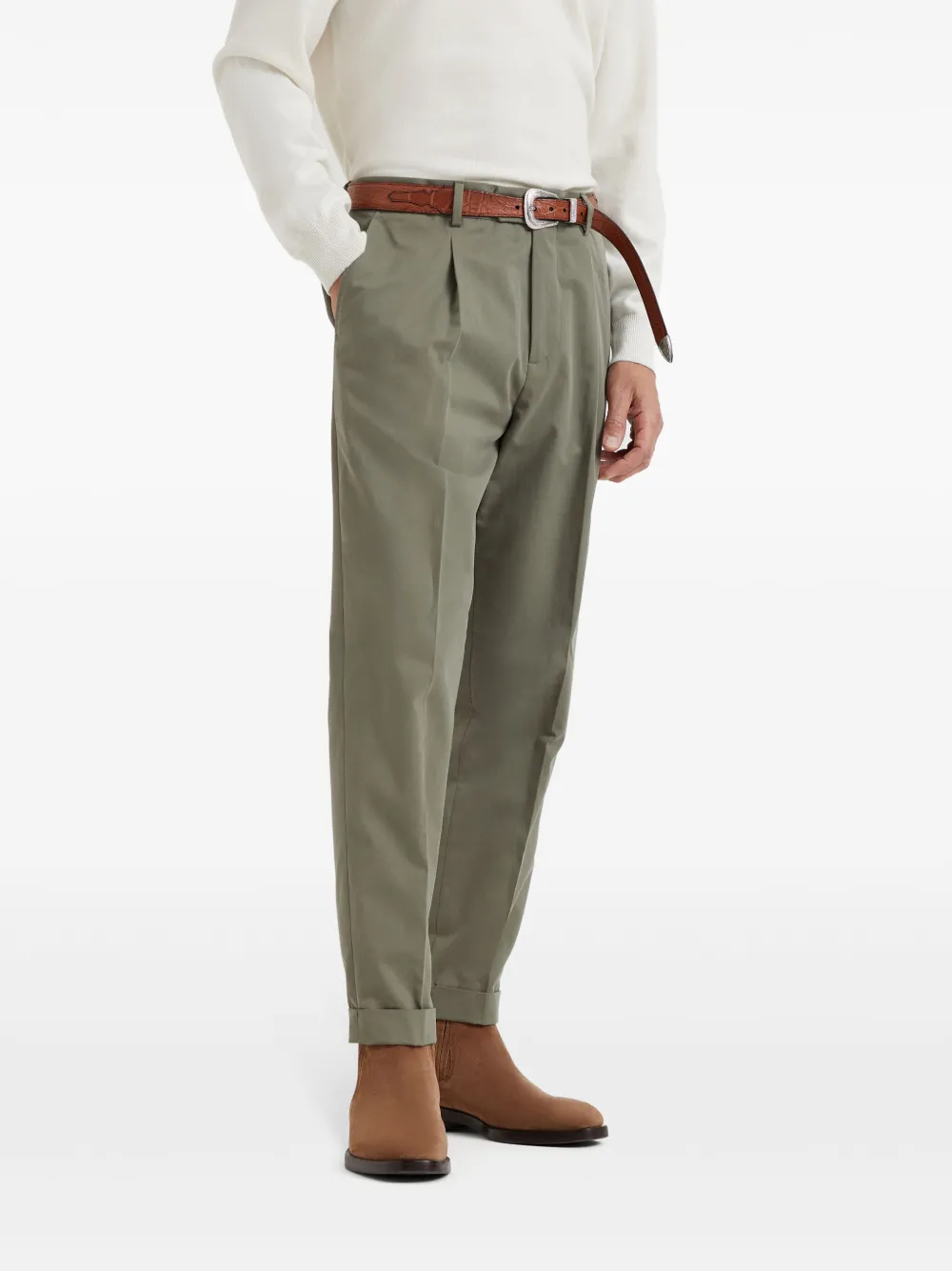 Brunello Cucinelli Gabardine broek met geverfd effect Groen